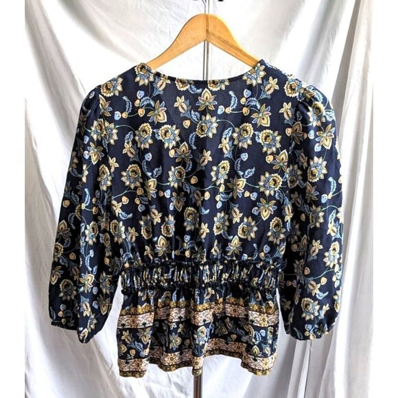 Francesca's MI AMI Blue & Yellow Floral Jacobean Peplum Peasant Top Size S - Picture 7 of 7